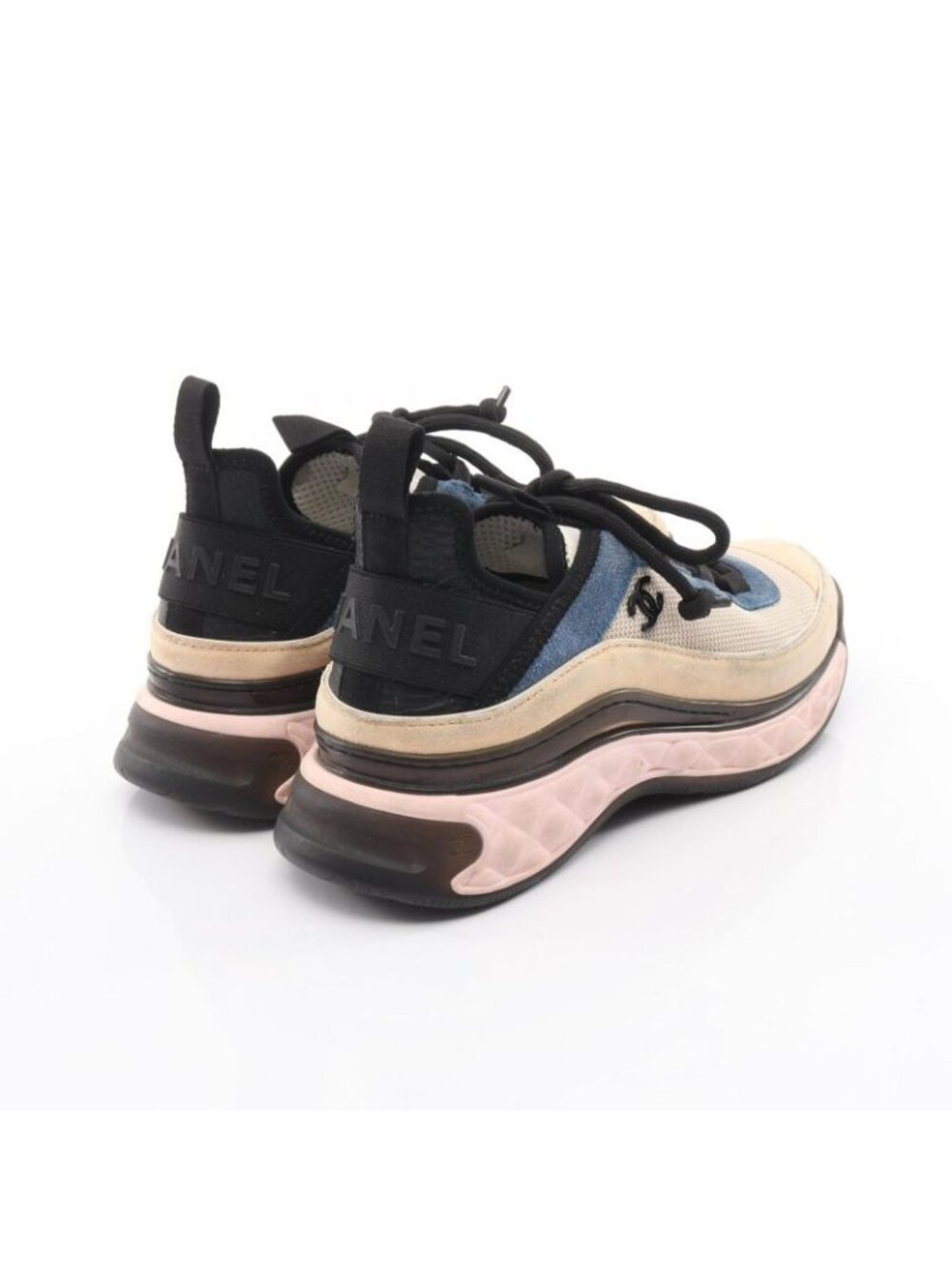 Chanel Sneakers Coco Mark Beige Navy Pink Suede - Picture 2 of 10
